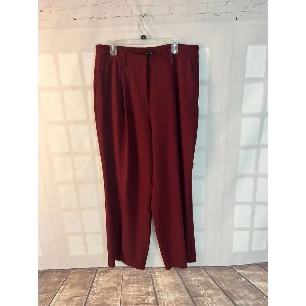 City Chic Burgundy Pleated Front High Waist Wide Leg Dress Pants Size XS/14